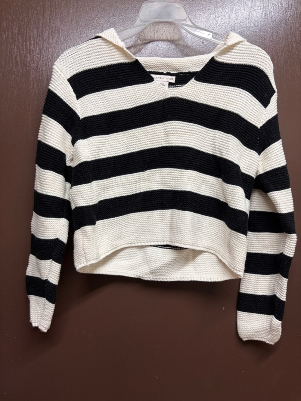 Striped Black & White Cropped V-Neck Sweater